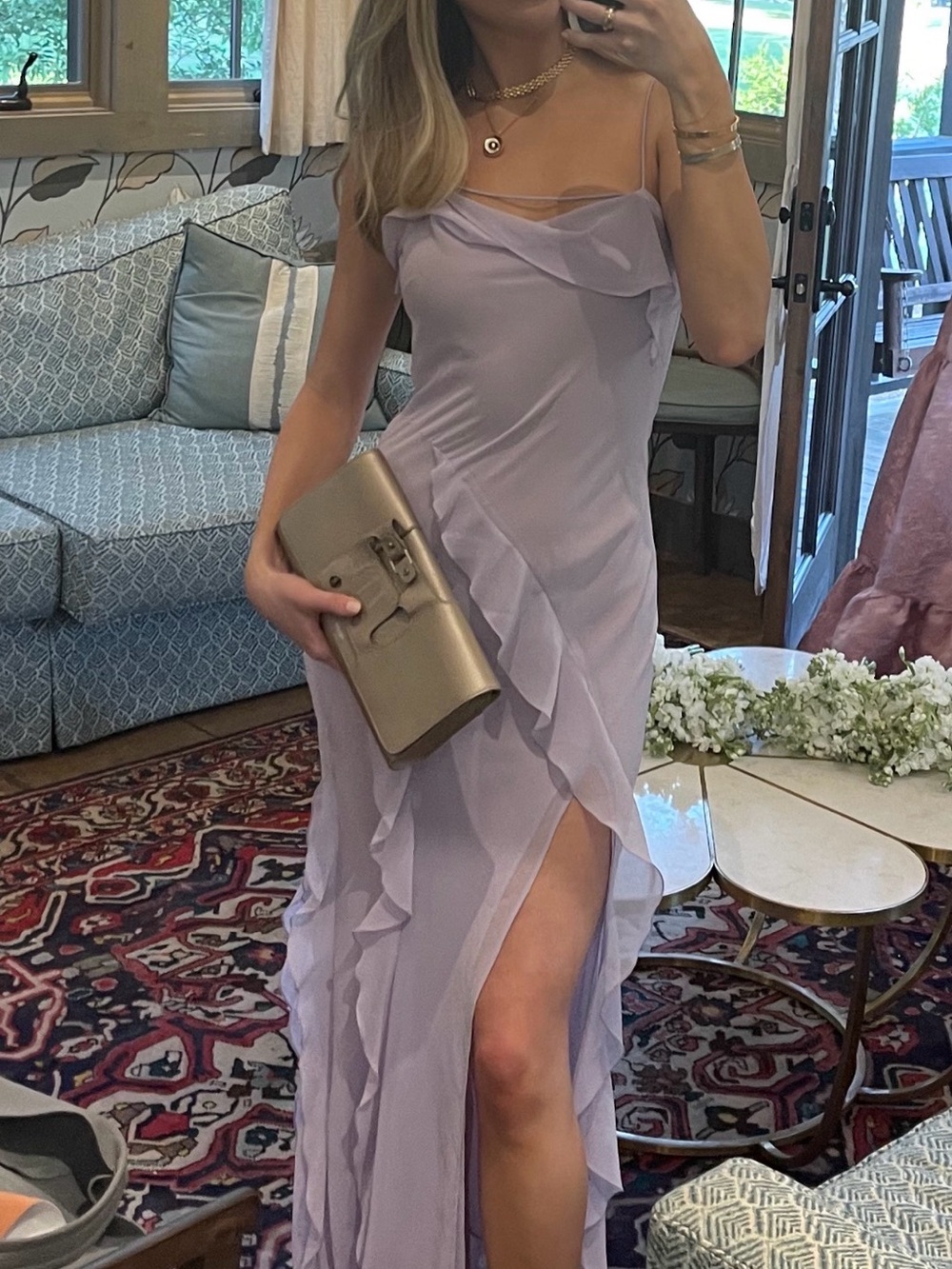 Mango Lavender Ruffle Slip Maxi Dress